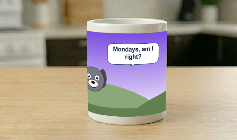 Captioned photo printed on a mug